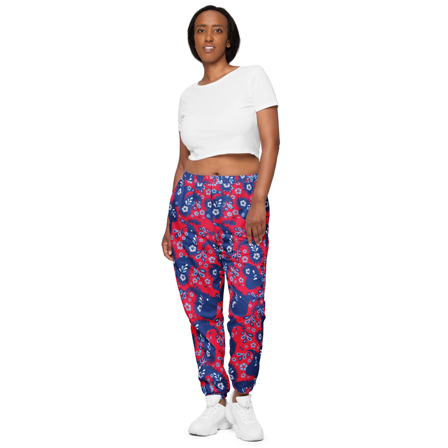 Red & blue paisley bandanna-Unisex track pants