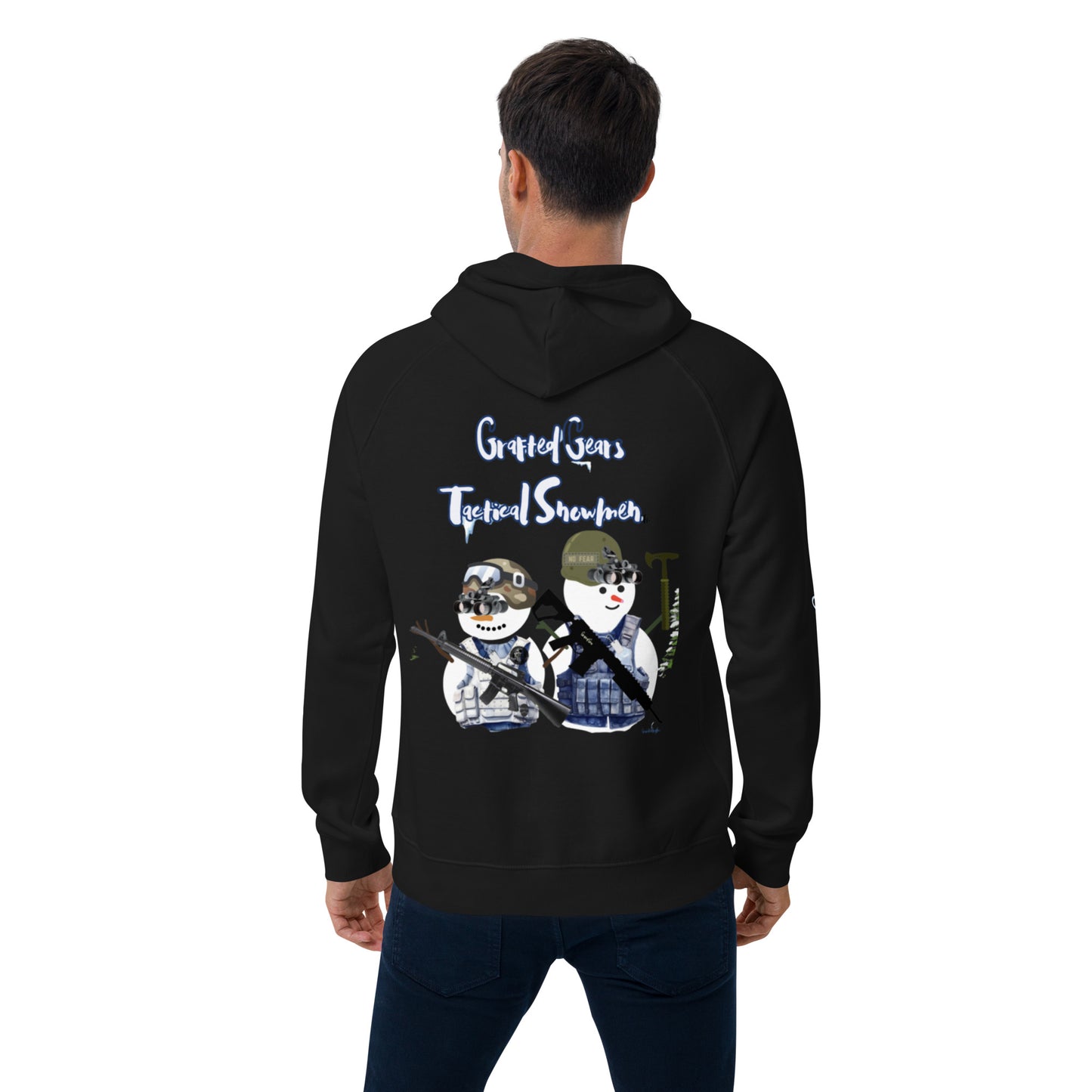 Tactical snowman Unisex eco raglan hoodie